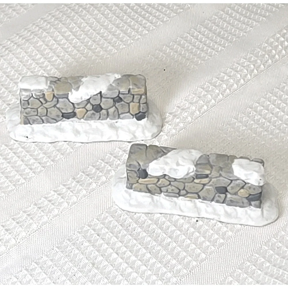 Christmas Village Snowy Stone Wall Porcelain 2 Segments 1.25